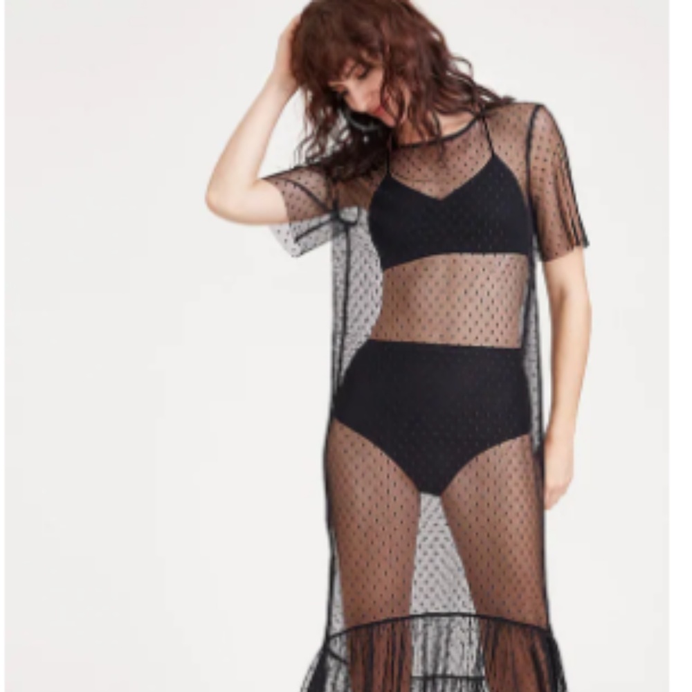 Ruffle Hem Sheer Dotted Mesh Dress